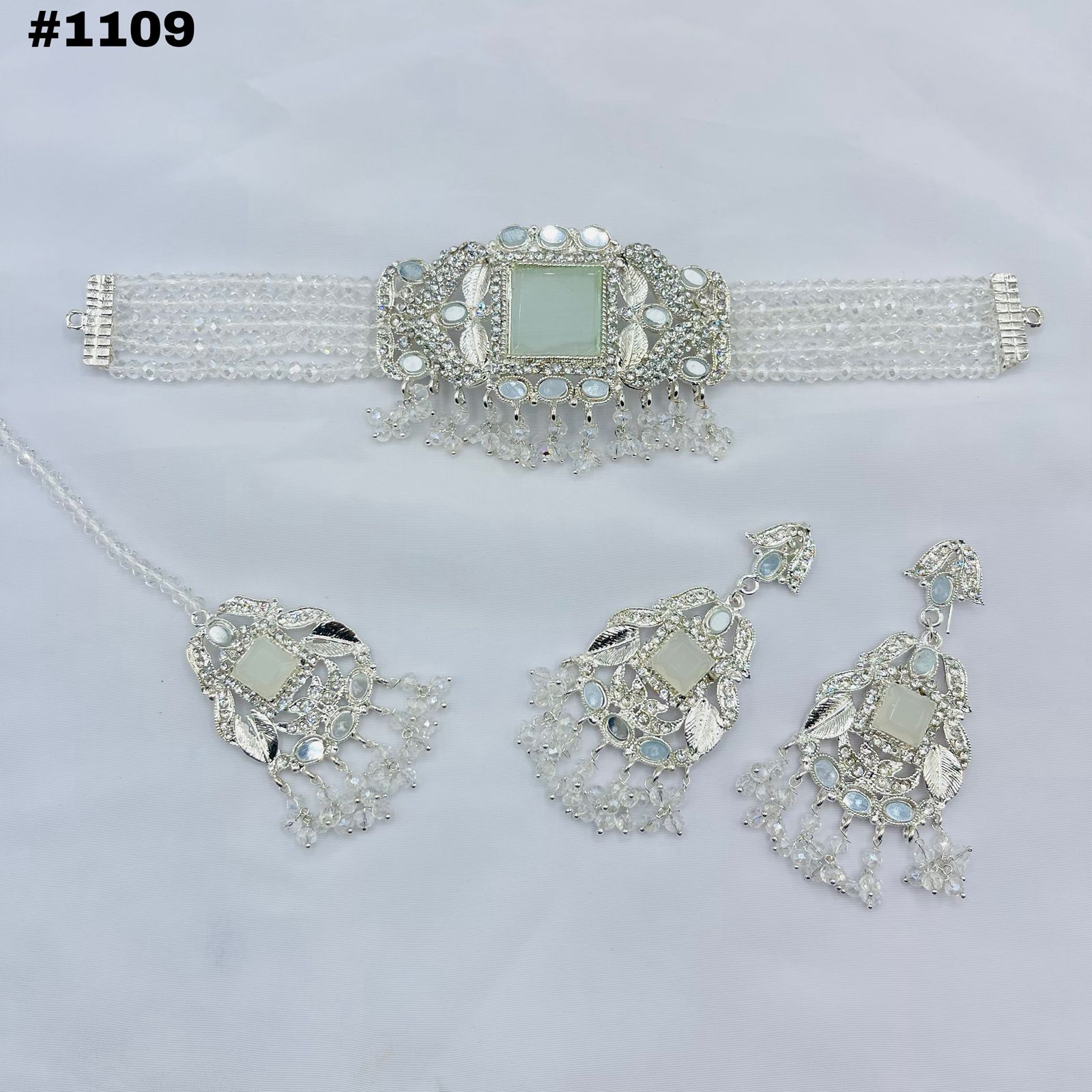 Rhodium finish beaded choker 